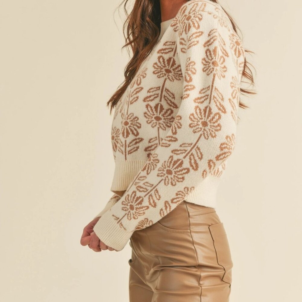 Elise Floral Pattern Knit Sweater | Women's Warm Soft Knit Pullover | Spring - Picture 8 of 9